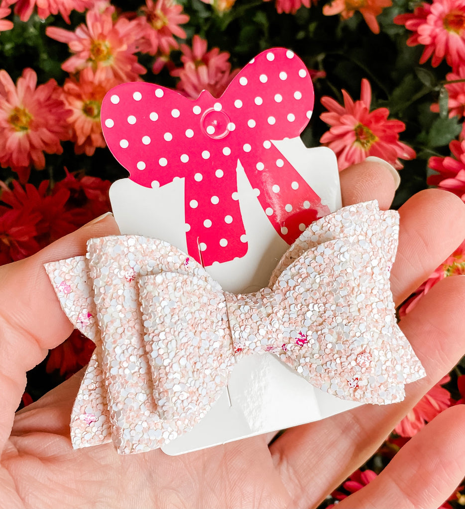 Hand Tied Bow - Mini Latch Pink Ribbon Stitched