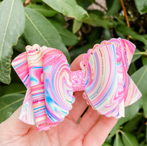 Scalloped Swirly Girly Faux Leather Bow Headband | Hair Clip