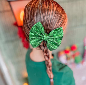 Green Chunky Glitter Bow Headband | Hair Clip