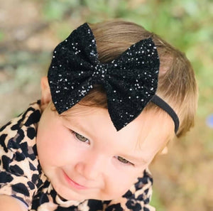 Black Chunky Glitter Bow Headband | Hair Clip