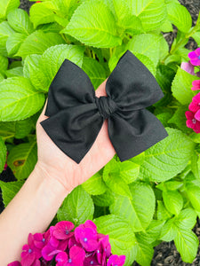 Black Fabric Hand Tied Bow Headband | Hair Clip