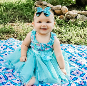 Teal Blue Butterfly 4” Bow Headband | Hair Clip