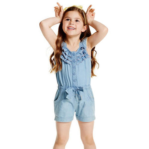 Kids Girls Clothing Rompers Denim Blue Cotton Washed Jeans Sleeveless Bow Jumpsuits 0-5Year New