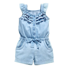 Kids Girls Clothing Rompers Denim Blue Cotton Washed Jeans Sleeveless Bow Jumpsuits 0-5Year New