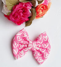 Valentine Pink with White Hearts Fabric Bow Headband | Hair Clip