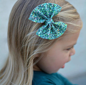 Sea Glass Chunky Glitter Bow Headband | Hair Clip