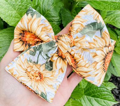 Fall Sunflower Hand Tied Fabric Bow Headband | Hair Clip
