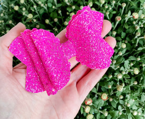 Scalloped Pink Chunky Glitter Girls Hair Bow Headband | Hair Clip