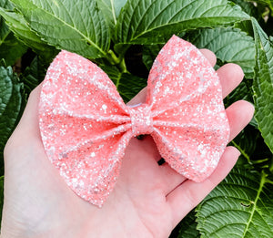 Frosted Coral Chunky Glitter Bow Headband | Hair Clip