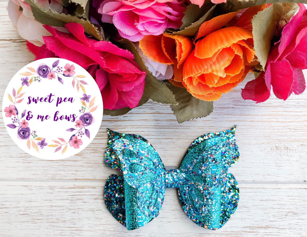 Teal Blue Butterfly 4” Bow Headband | Hair Clip