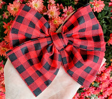 Red Buffalo Plaid Hand Tied Fabric Bow Headband | Hair Clip