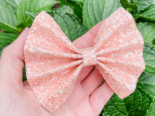 Frosted Peach Chunky Glitter Bow Headband | Hair Clip