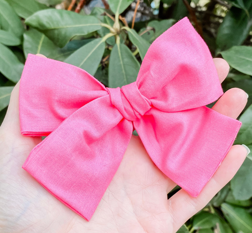 Brite Pink PETITE Hand Tied Bow