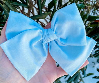 Baby Blue Hand Tied Fabric Bow Headband | Hair Clip