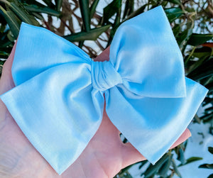Baby Blue Hand Tied Fabric Bow Headband | Hair Clip