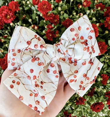 Christmas Winter Berries Hand Tied Fabric Bow Headband | Hair Clip