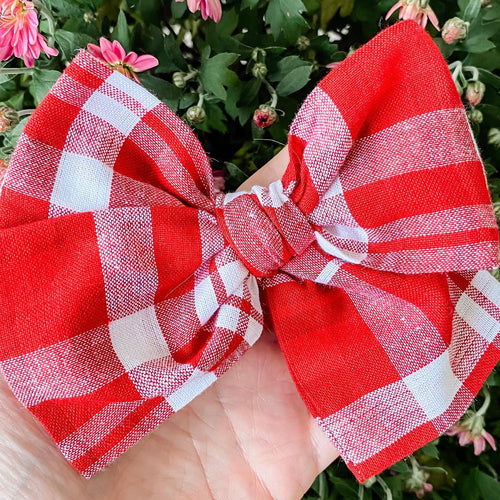 Christmas Plaid Hand Tied Fabric Bow Headband | Hair Clip