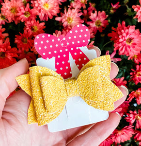 Newborn Matte Yellow Mini Stacked Glitter Bow Headband | Hair Clip