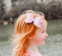 Scalloped Faux Leather Glitter Bow Headband | Hair Clip