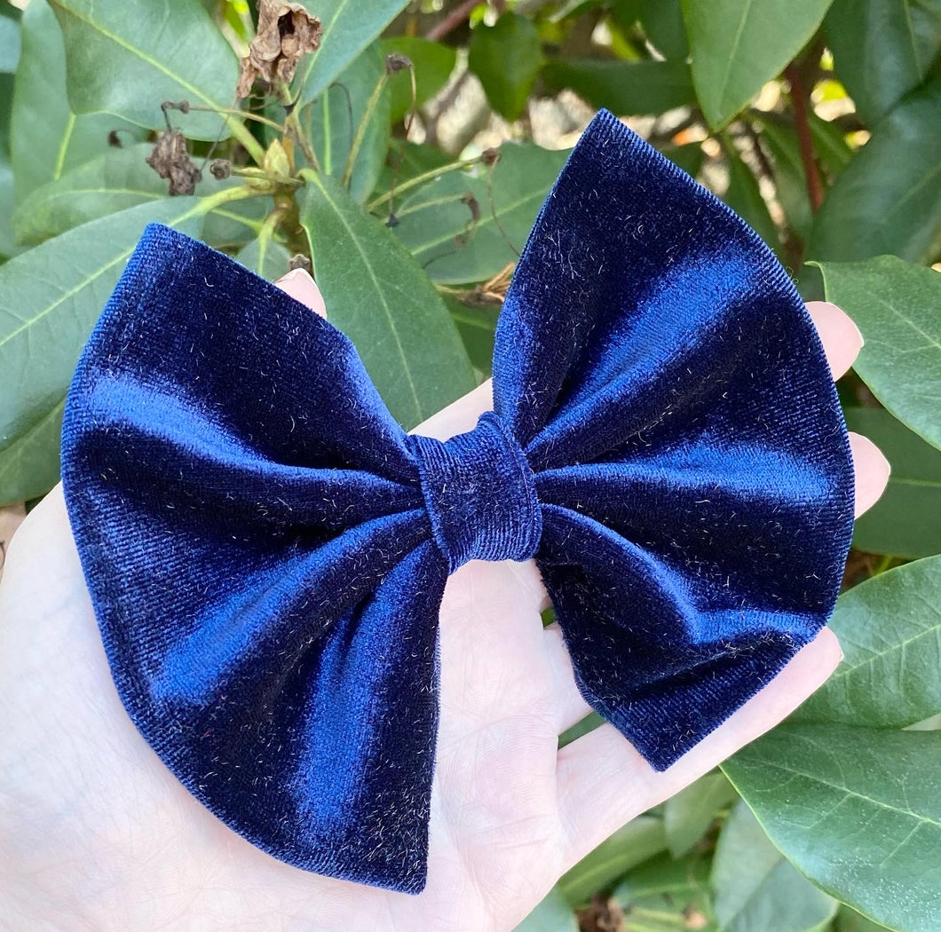 Navy Velvet Fabric Bow Headband | Hair Clip