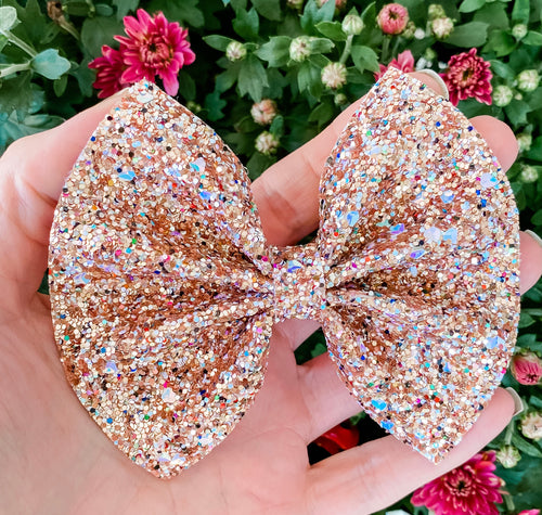 Rose Gold Ice Glitz Glitter Bow Headband | Hair Clip