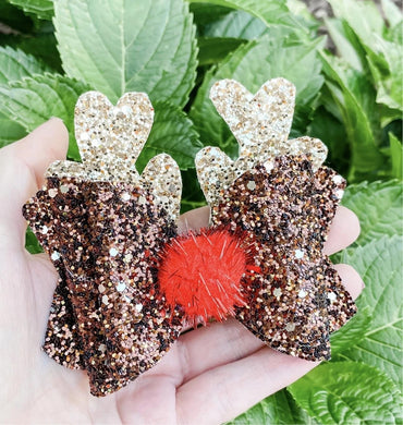 Christmas Reindeer Glitter Bow Headband | Hair Clip