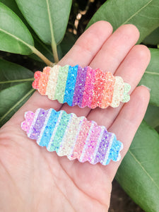 Scalloped Rainbow Stripe SET OF 2 Snap Clips