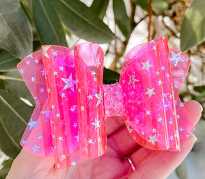 Reaching for the Stars Pink Clear Transparent Pool Bow Headband | Hair Clip