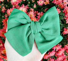 Green Linen Fabric Hand Tied Bow Headband | Hair Clip