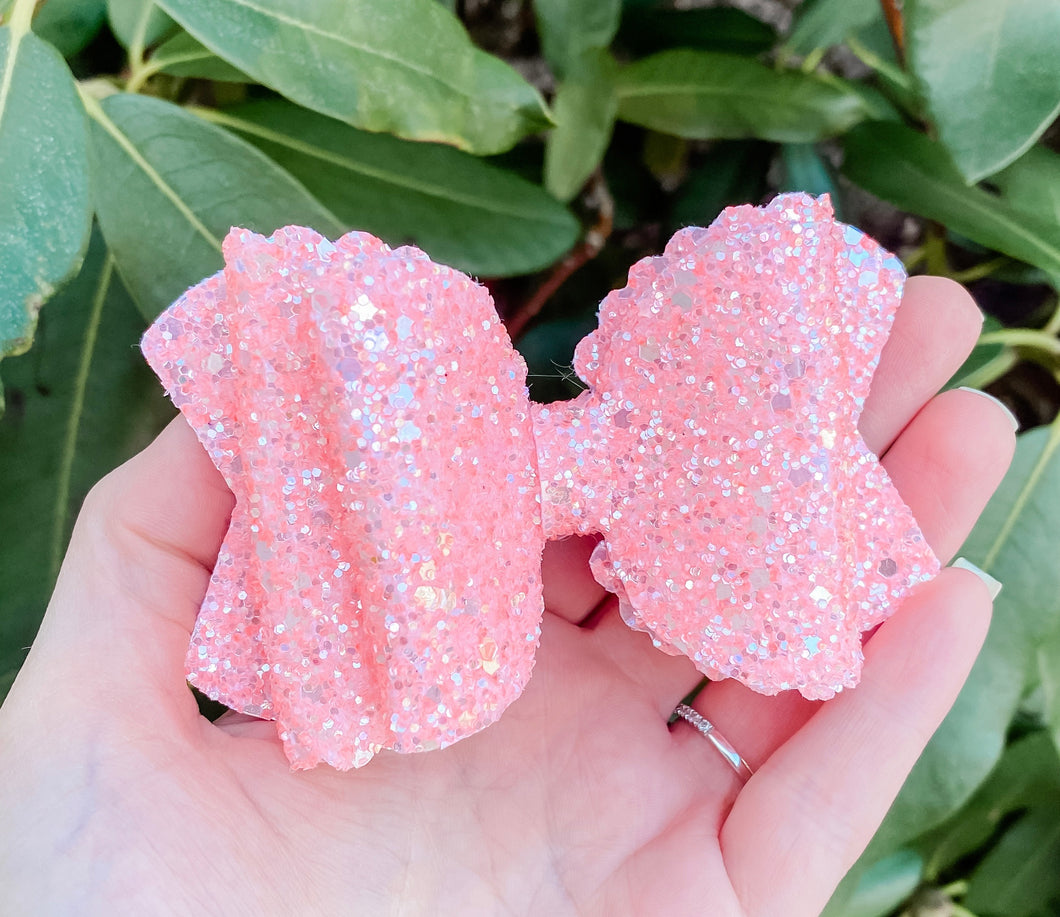 Scalloped Frosted Coral Glitter Mix Bow Headband | Hair Clip
