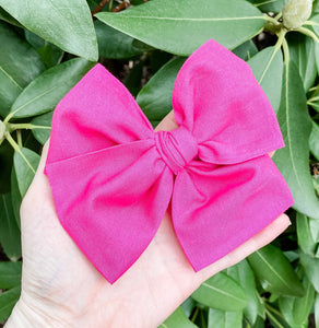 Fuchsia Pink Neon Hand Tied Fabric Bow Headband | Hair Clip