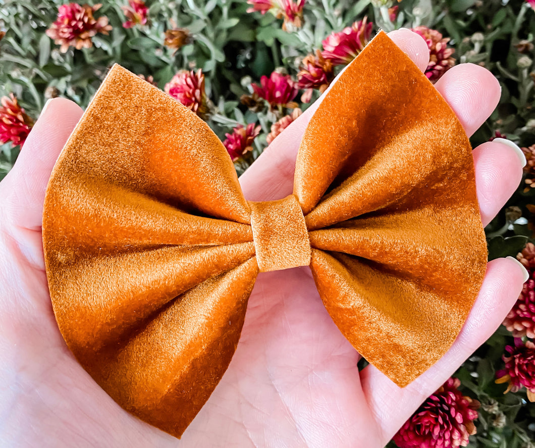 Tan Brown Velvet Bow Headband | Hair Clip