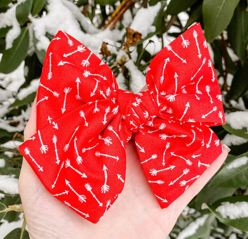 Valentine Cupid Arrow Fabric Hand Tied Bow Headband | Hair Clip