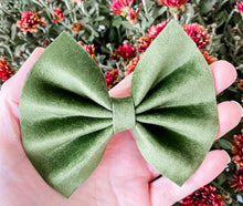 Olive Green Velvet Bow Headband | Hair Clip