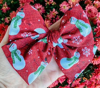 Walking in a Winter Wonderland Snowman Hand Tied Fabric Bow Headband | Hair Clip