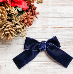 Christmas Navy Velvet Ribbon Bow Headband | Hair Clip