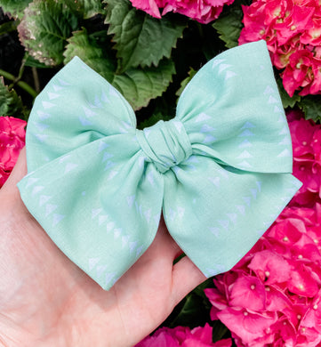 Mint Arrows Hand Tied Fabric Bow Headband | Hair Clip