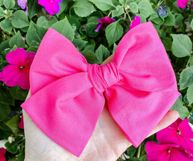 Spring Pink Hand Tied Fabric Bow Headband | Hair Clip