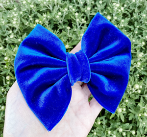 Royal Blue Velvet Fabric Bow Headband | Hair Clip