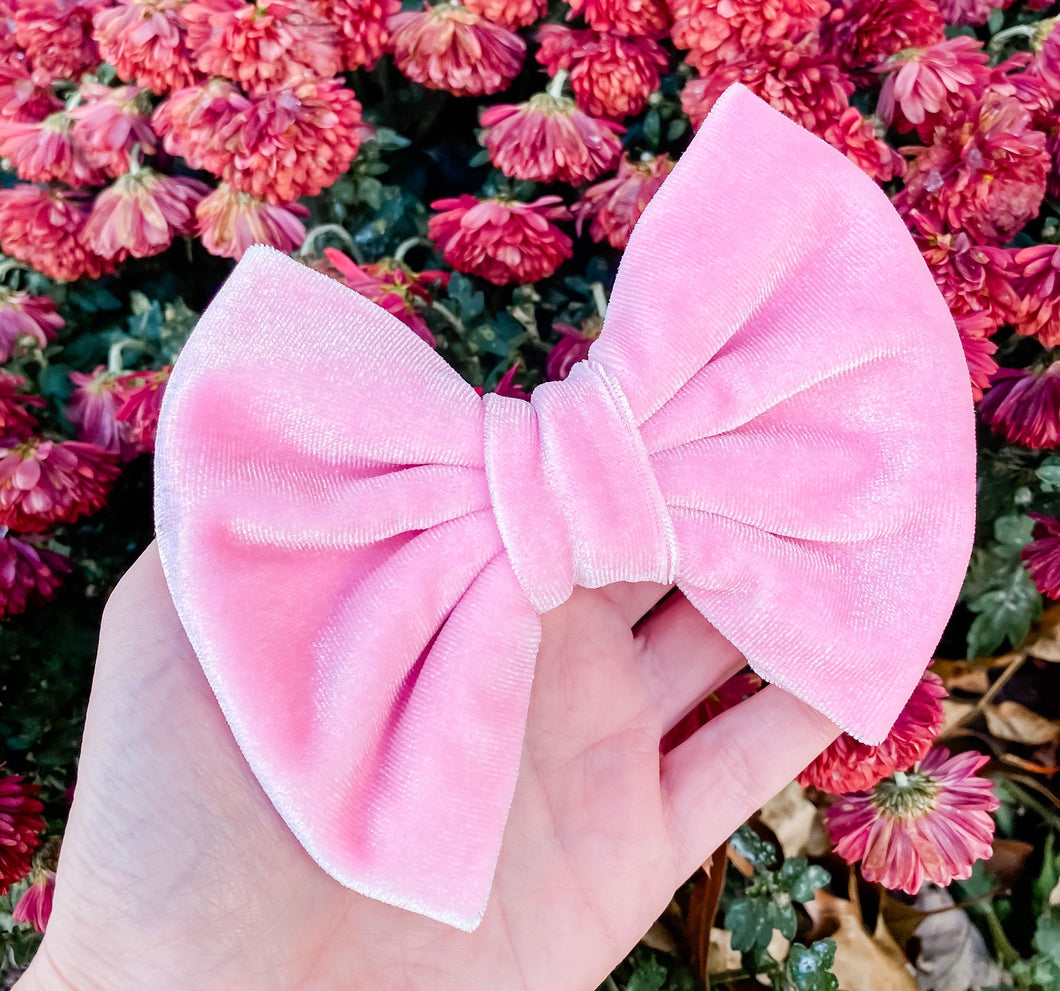 Baby Pink Velvet Fabric Bow Headband | Hair Clip