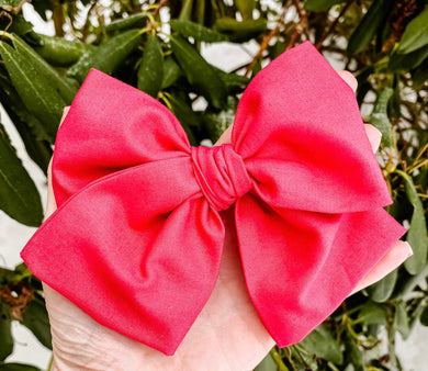 Red Raspberry Fabric Hand Tied Bow Headband | Hair Clip
