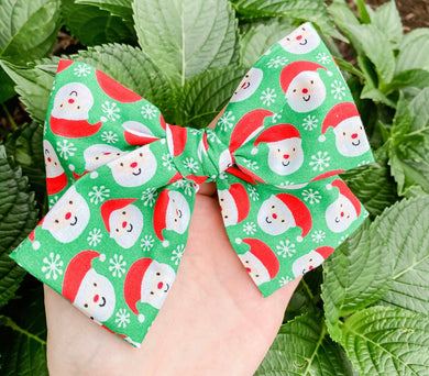 Christmas Santa Fabric Hand Tied Bow Headband | Hair Clip