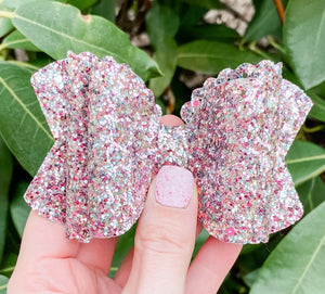 Scalloped Pink Shimmery Glitter Mix Bow Headband | Hair Clip