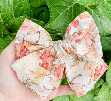 Fall Foliage Hand Tied 4” Fabric Bow Headband | Hair Clip