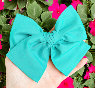 Jade Blue Green Fabric Hand Tied Bow Headband | Hair Clip