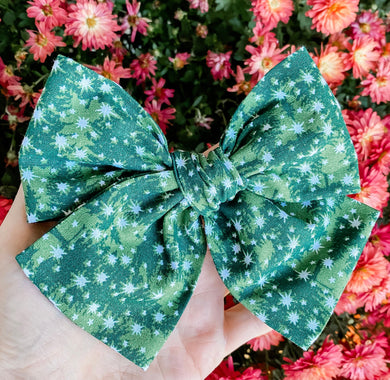 Christmas Pine Tree Hand Tied Fabric Bow Headband | Hair Clip
