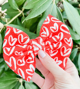 Valentine Red with White Hearts Liverpool Fabric Bow Headband | Hair Clip