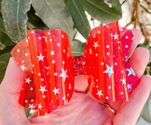 Patriotic Red Star Transparent Jelly Pool Bow Headband | Hair Clip