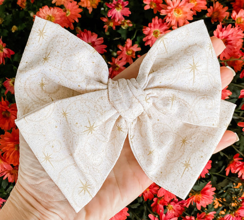 Golden Star Hand Tied Fabric Bow Headband | Hair Clip