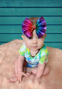 Rainbow Metallic Faux Leather Bow Headband | Hair Clip